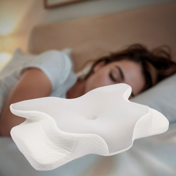 Almohada Cervical Viscoelástica Ergonómica 62x42x13,5 cm, Mariposa, Soporte Cuello y Hombros, Funda Lavable, Antironquidos
