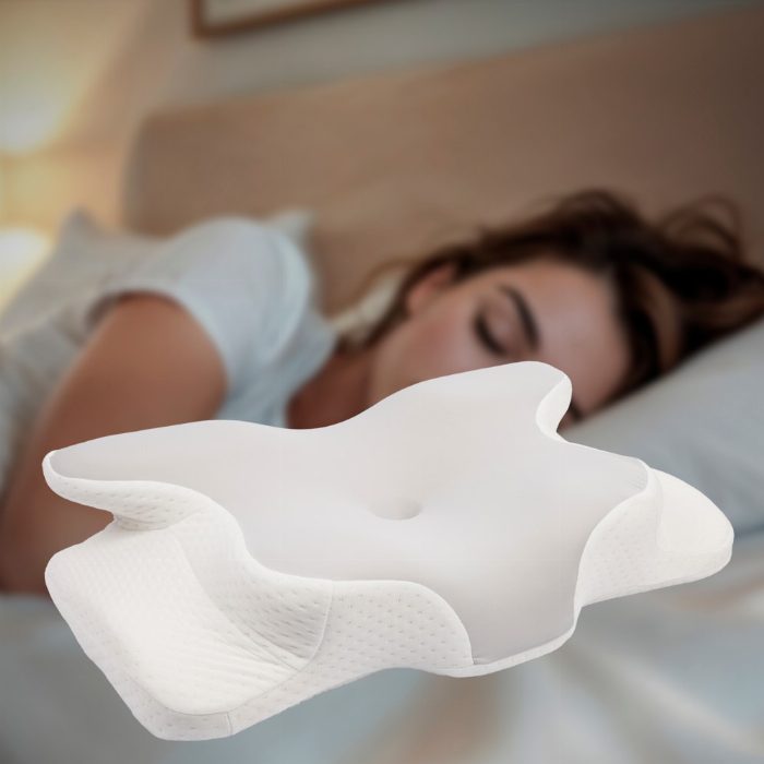Almohada Cervical Viscoelástica Ergonómica 62x42x13,5 cm, Mariposa, Soporte Cuello y Hombros, Funda Lavable, Antironquidos