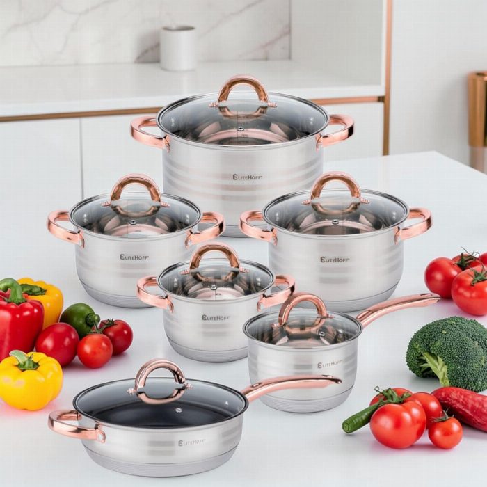 Conjunto de cozinha 12 Peças em aço inoxidável para todo o tipo de cozinhas e indução