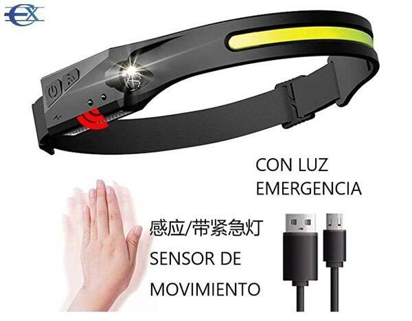 Lanterna de cabeça com sensor e luz de emergência
