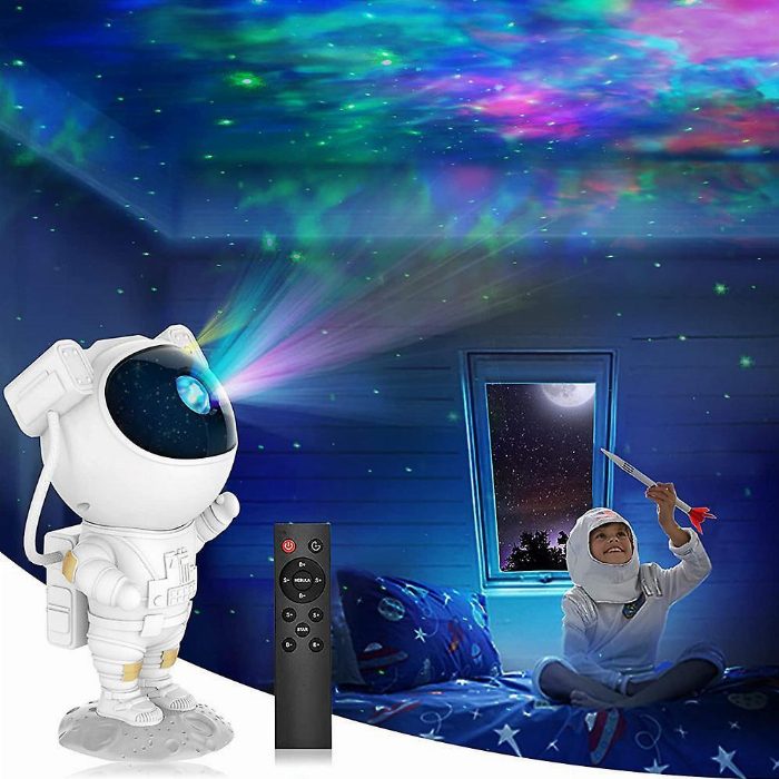 Projetor astronauta de galáxia com estrelas e controlo remoto