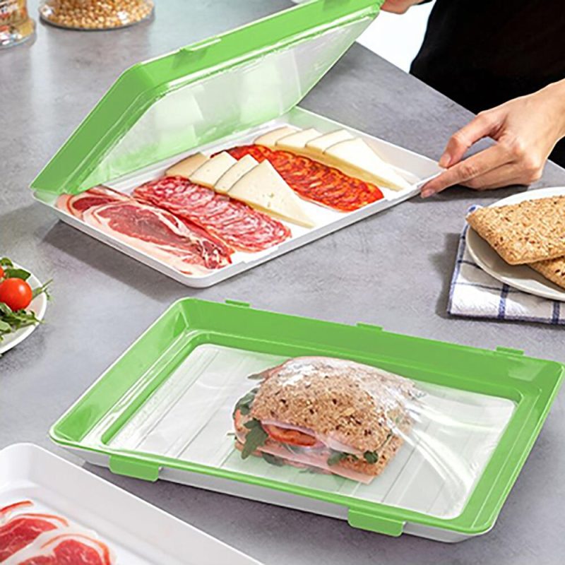 Embalagem x 6 bandejas empilháveis de conservação de alimentos com sistema de vácuo semi hermético