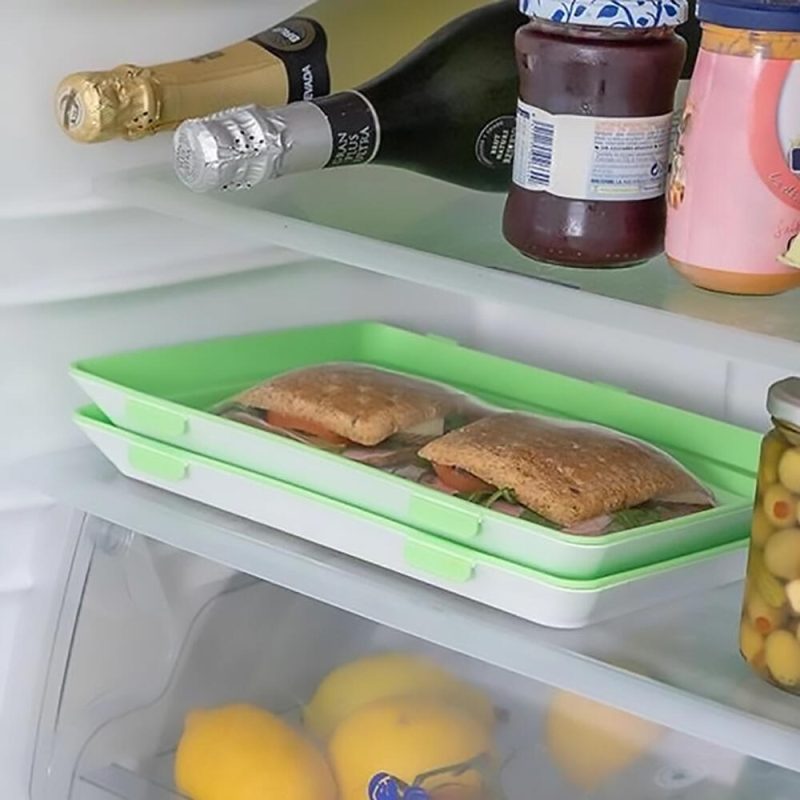 Embalagem x 6 bandejas empilháveis de conservação de alimentos com sistema de vácuo semi hermético