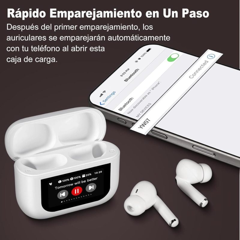 Auscultadores Bluetooth 5.4 com ecrã tátil e cancelamento de ruído