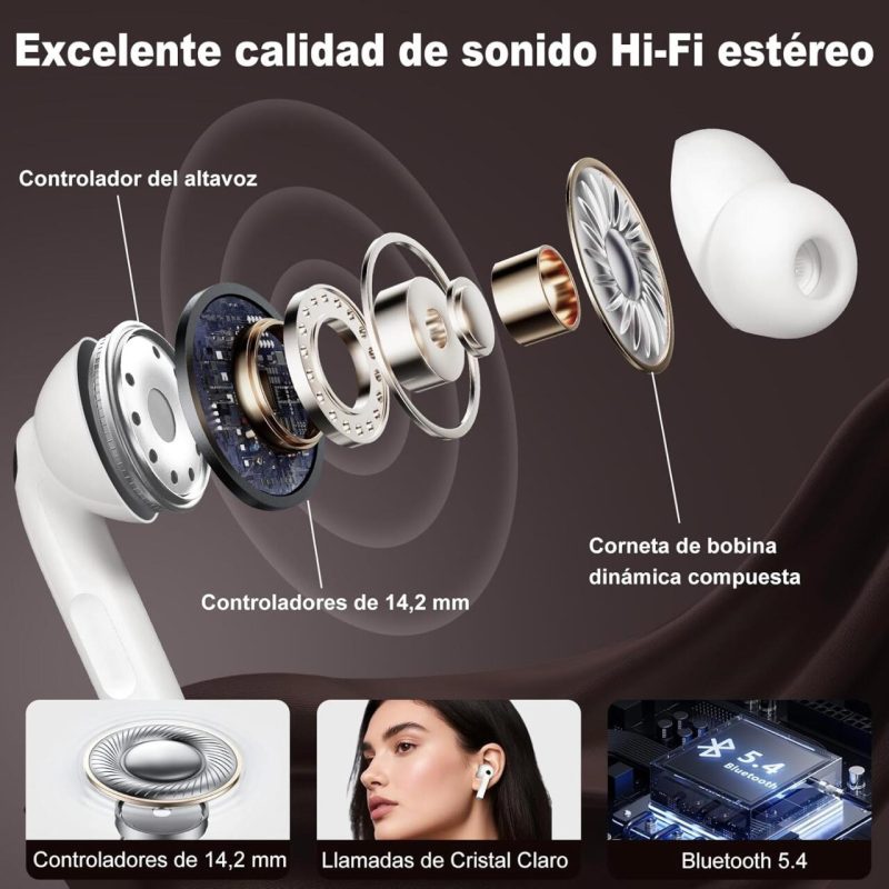 Auscultadores Bluetooth 5.4 com ecrã tátil e cancelamento de ruído