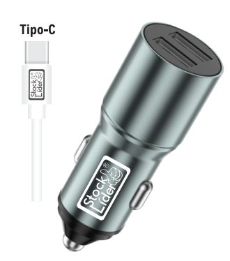 Carregador de carro duplo USB com cabo tipo C