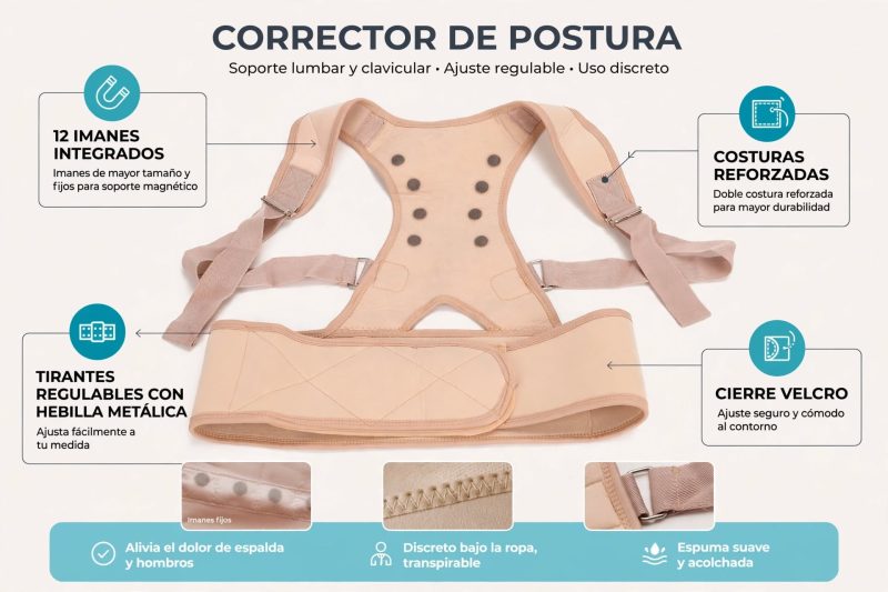Corrector Postural de Espalda Magnético con 12 Imanes – Soporte Ajustable Unisex