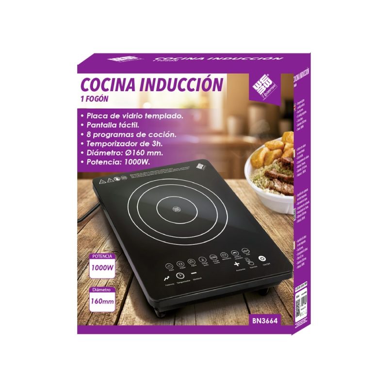 Placa de Inducción Portátil 1500W Cristal Templado, Táctil, 8 Niveles, Temporizador 3H
