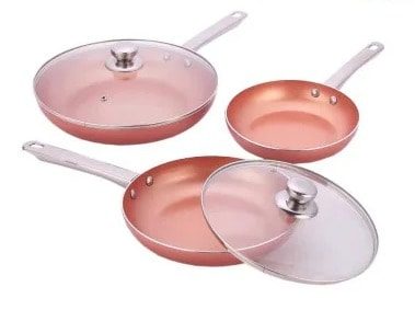 Set de Sartenes Antiadherentes Efecto Cobre con Tapas de Vidrio – Cocina Practica y Facil Limpieza