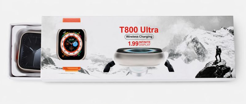 Smartwatch T800 Ultra com ecrã de 1.99″ e carregamento sem fios