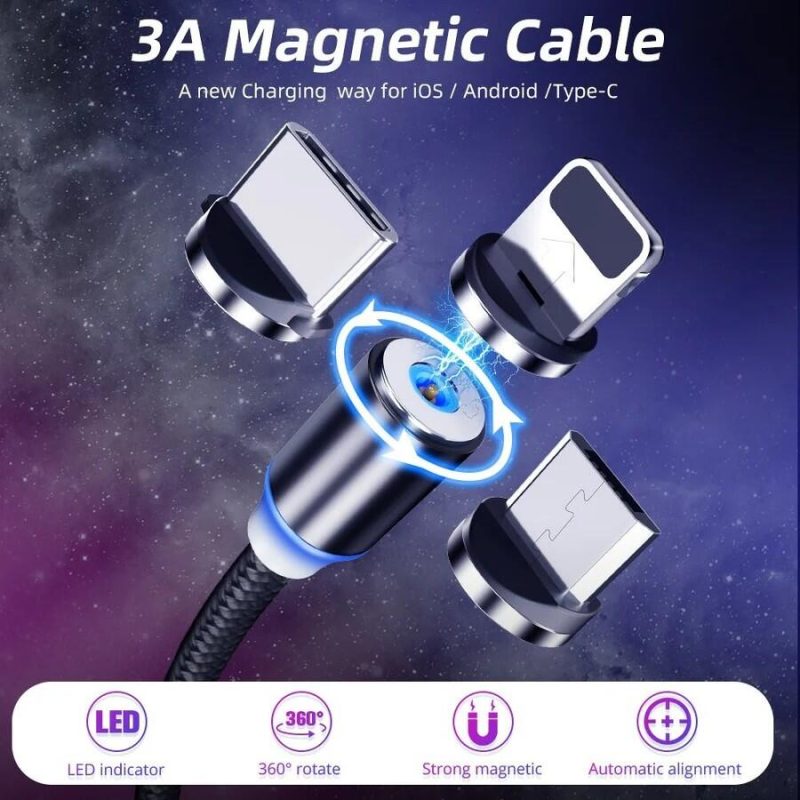 Cabo USB com luz e íman 3 em 1