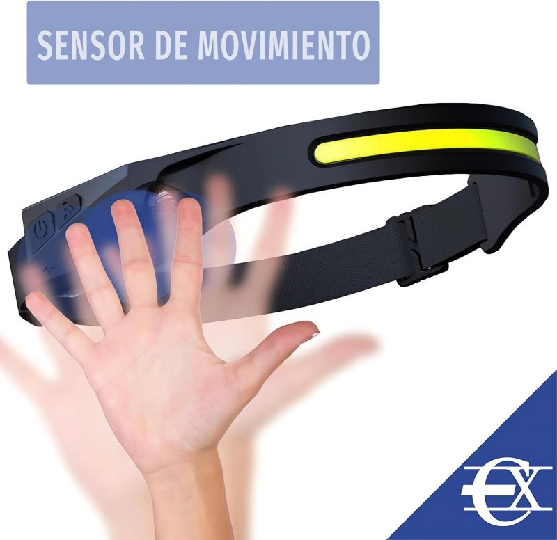 Lanterna de cabeça com sensor e luz de emergência