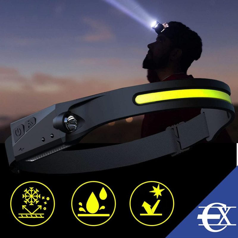 Lanterna de cabeça com sensor e luz de emergência